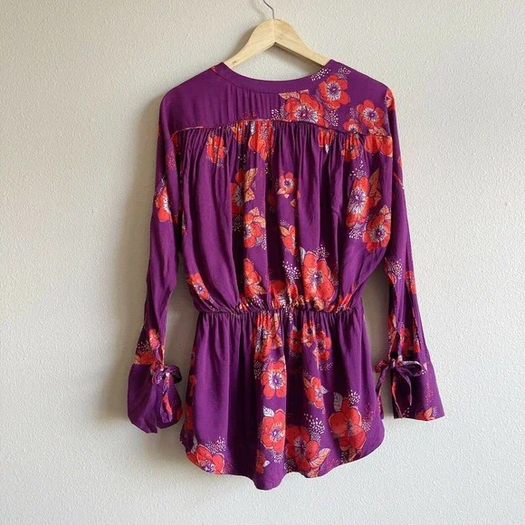 Free People Tuscan Dreams Plum Wrap Blouse Size XS - Picture 5 of 7